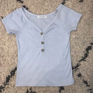 light blue caution to the wind short sleeve shirt